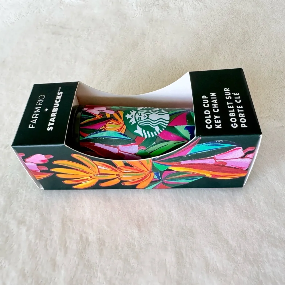 FARM Rio x Starbucks Cold Cup Key Chain in Multi-Colored Banana Leaves Pattern